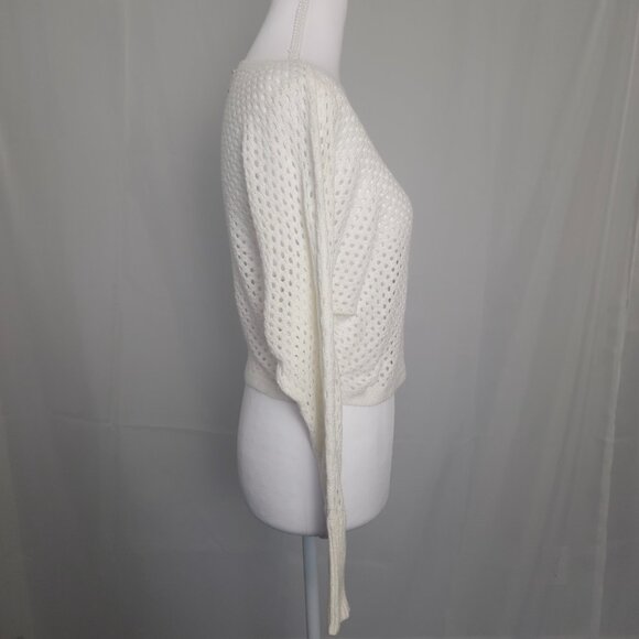 Express XS Open-Knit Boat Neck Batwing Sleeve Sweater Ivory White – Extra Small - Picture 4 of 6